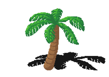 a swaying pixelated palm tree